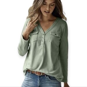 J.Jill Women's Patch Pocket Green Camp Long Sleeve Button Front Shirt  XL Petite
